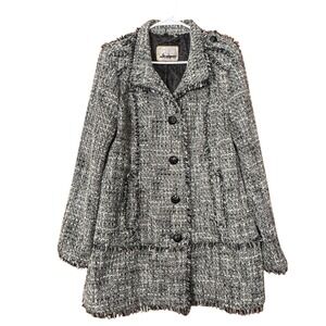 GUESS Los Angeles Womens Tweed Jacket Black White Fringe XL Academia 90s Classic